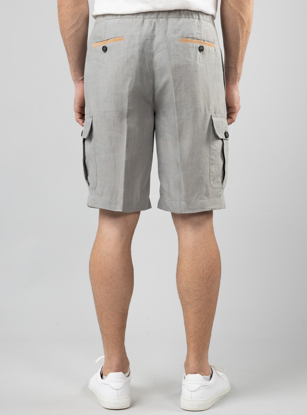 Acheron Drawstring Cargo Shorts in Linen, Sage