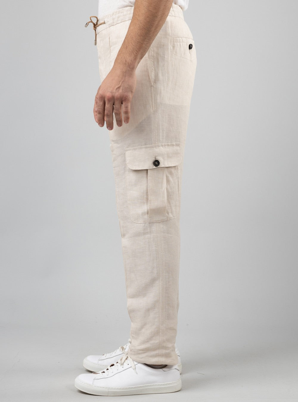Aegean Drawstring Cargo Pants in Linen, Sand