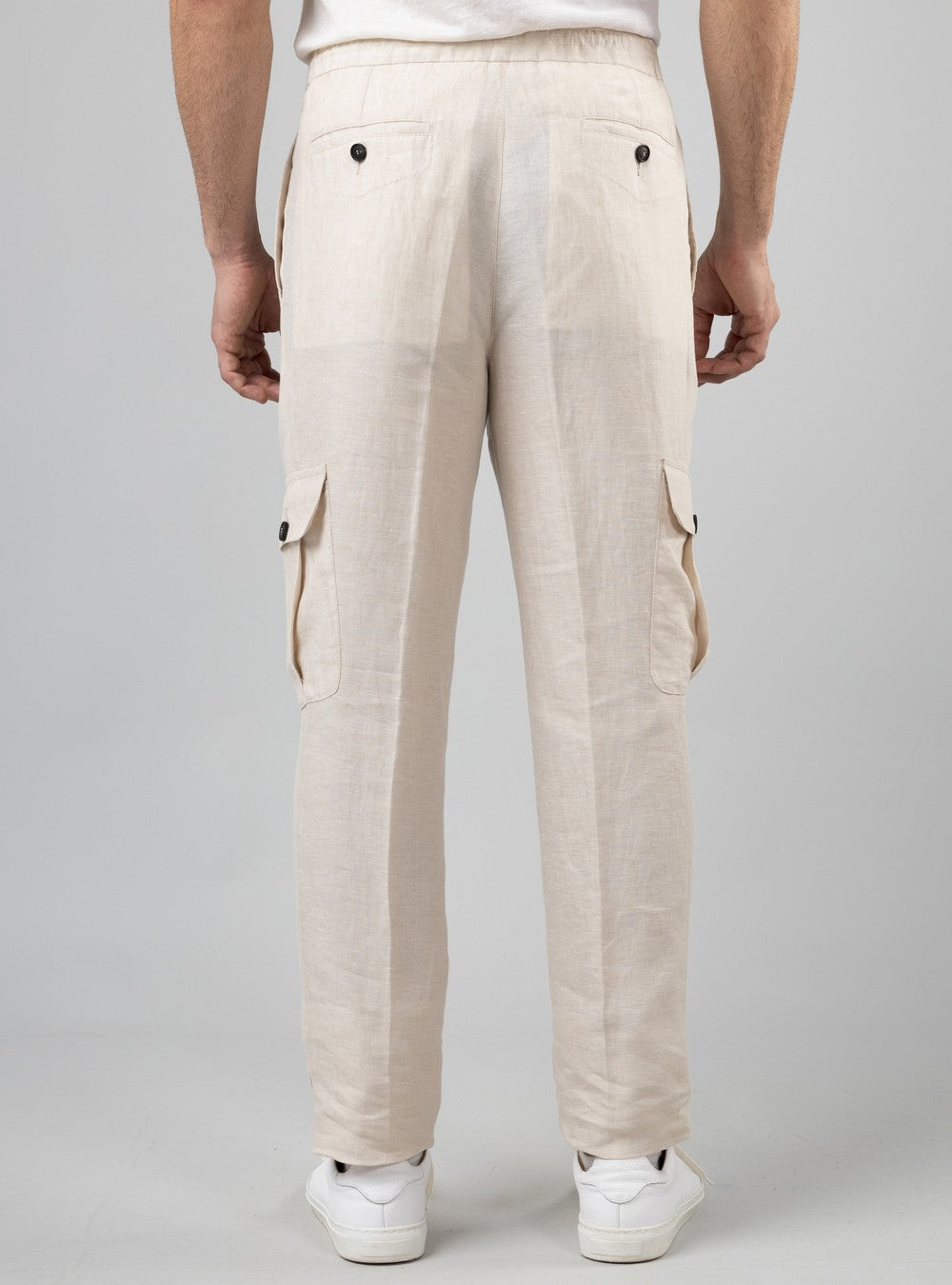 Aegean Drawstring Cargo Pants in Linen, Sand