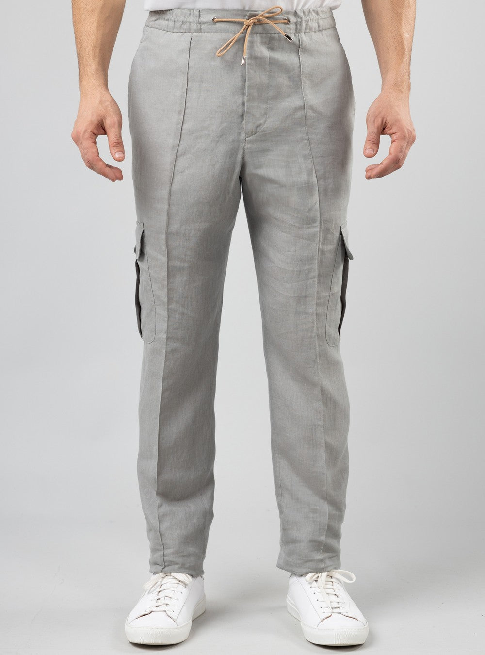 Aegean Drawstring Cargo Pants in Linen, Sage