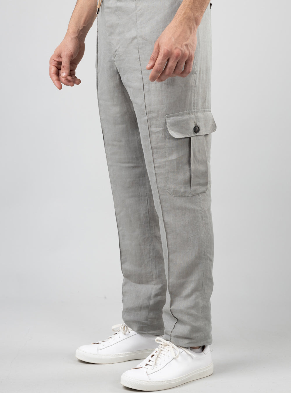 Aegean Drawstring Cargo Pants in Linen, Sage