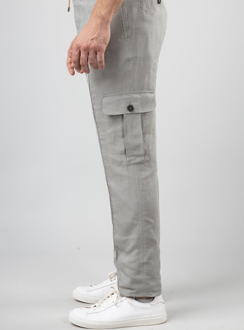 Aegean Drawstring Cargo Pants in Linen, Sage