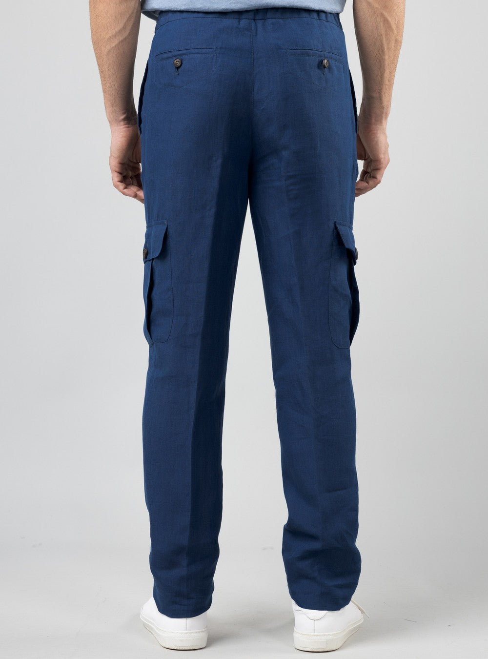 Aegean Drawstring Cargo Pants in Linen, Cobalt