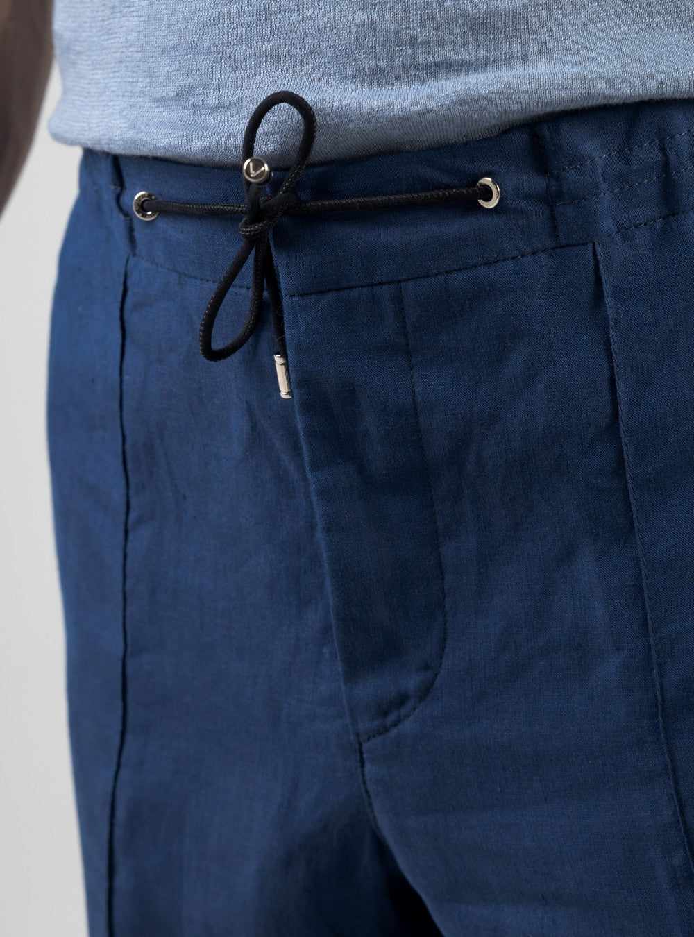 Aegean Drawstring Cargo Pants in Linen, Cobalt