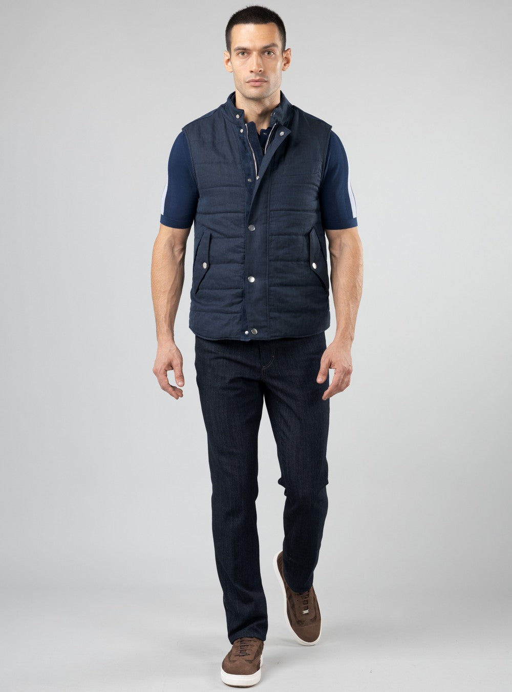 Apollo Linen and Silk Vest, Midnight Blue