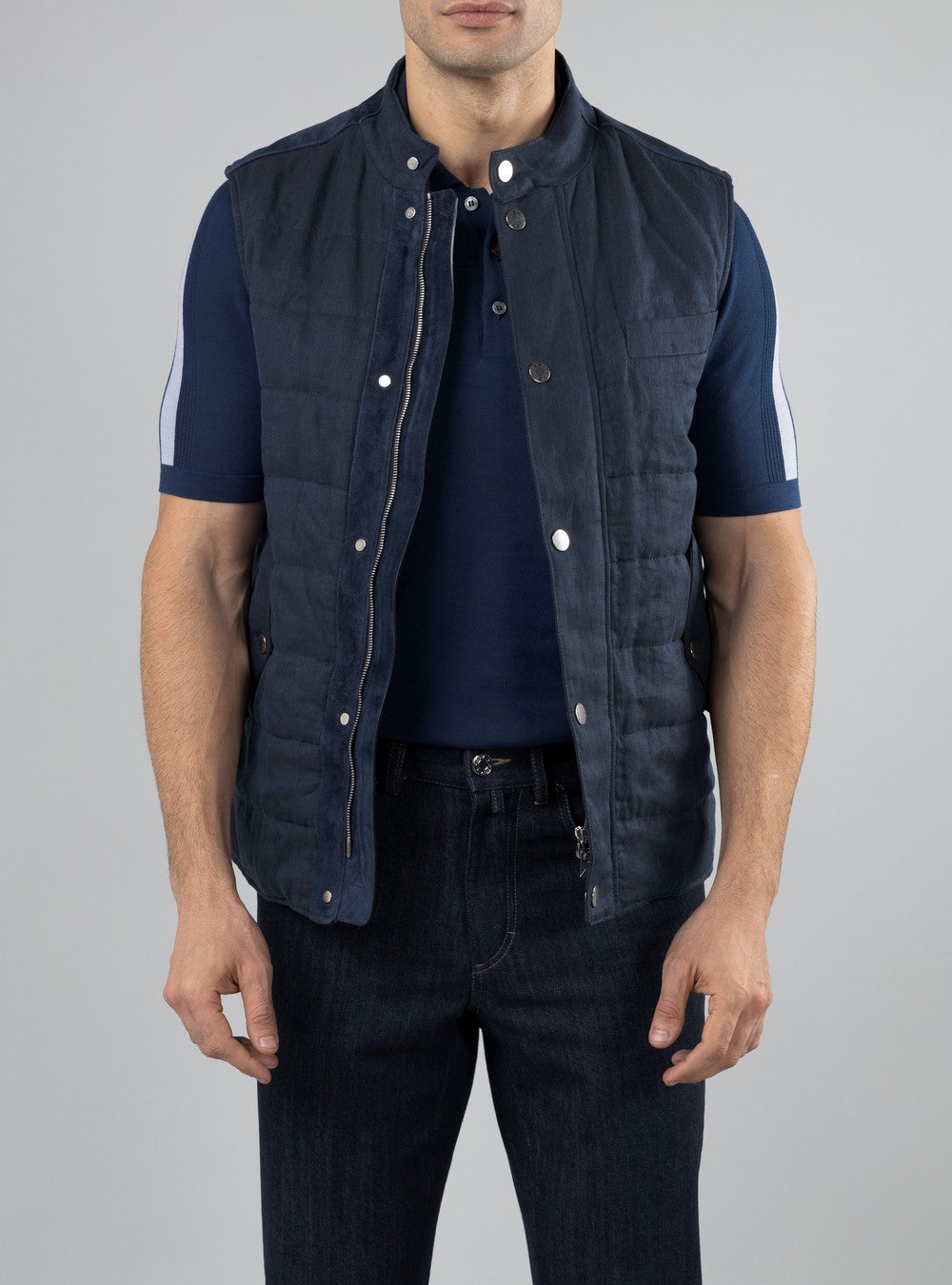 Apollo Linen and Silk Vest, Midnight Blue