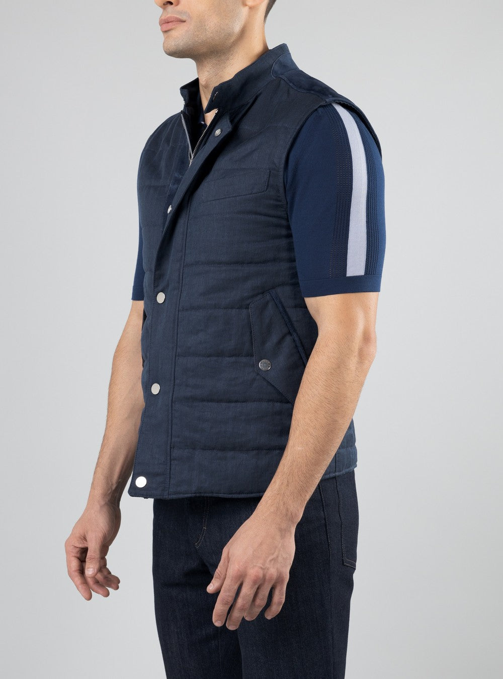 Apollo Linen and Silk Vest, Midnight Blue