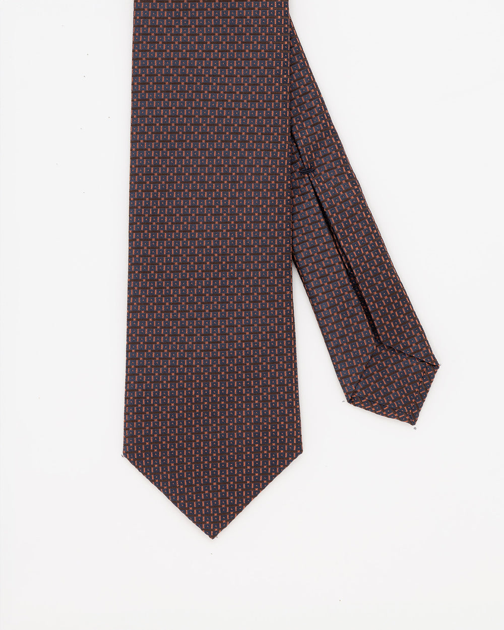 Nocturne 7-fold tie in silk, Midnight Blue/Bronze
