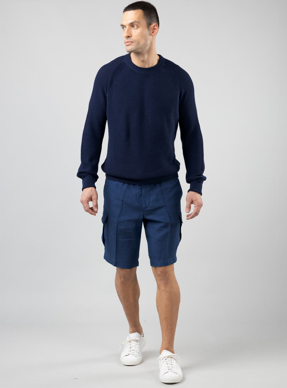 Oceanus Round Neck Sweater in Sea Island Cotton, Cobalt