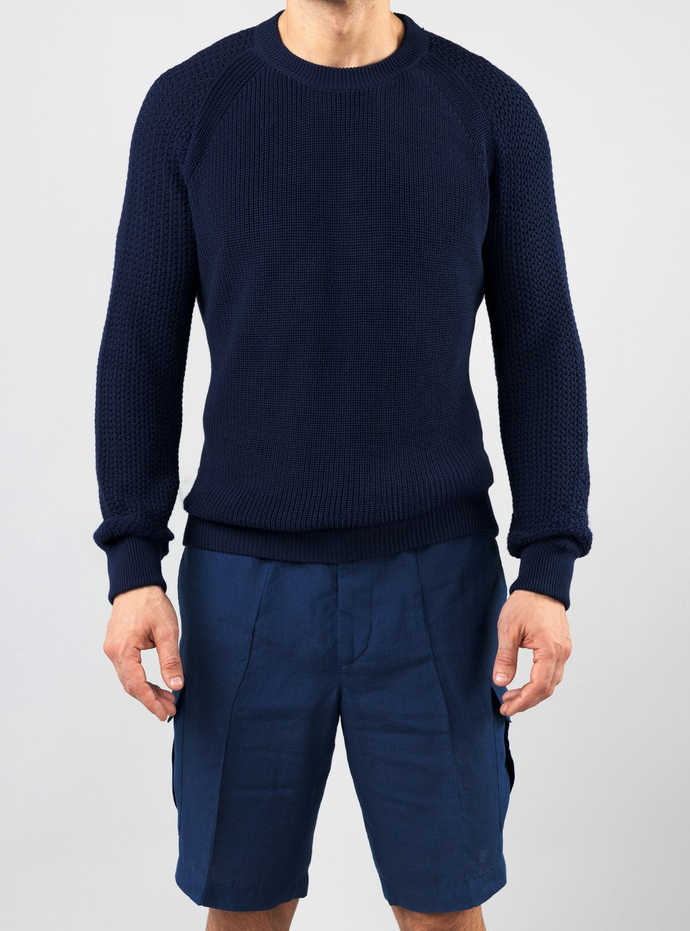 Oceanus Round Neck Sweater in Sea Island Cotton, Cobalt