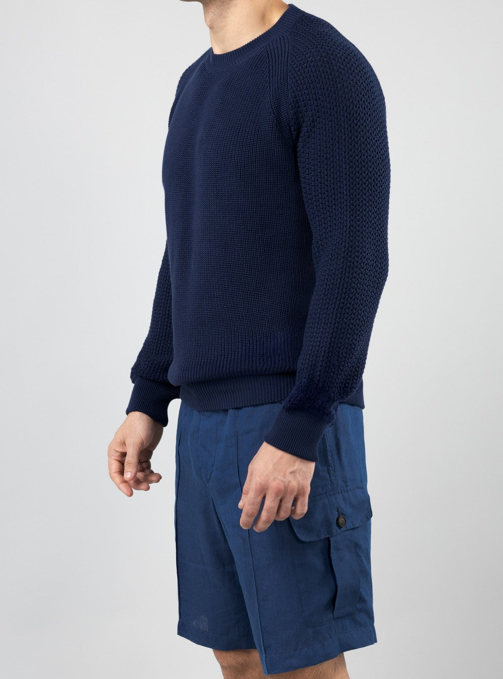 Oceanus Round Neck Sweater in Sea Island Cotton, Cobalt