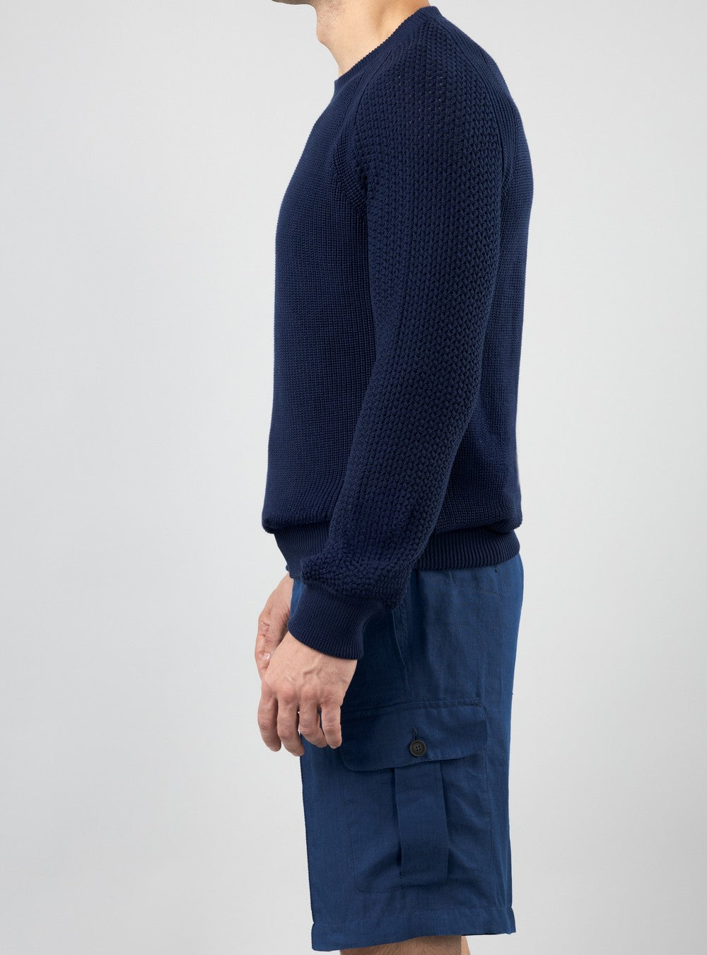 Oceanus Round Neck Sweater in Sea Island Cotton, Cobalt