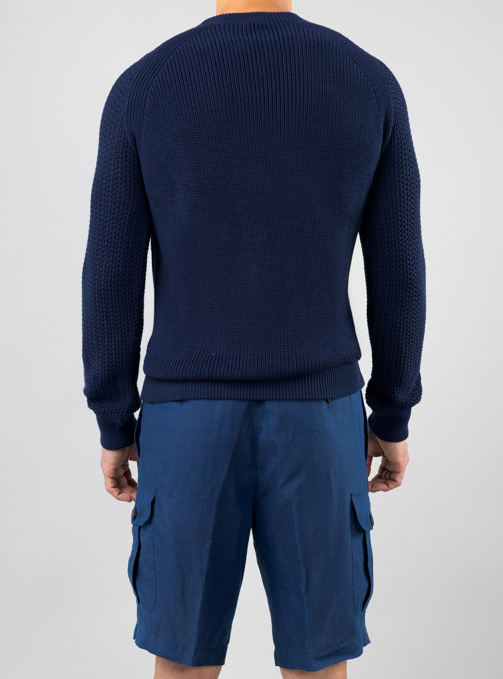 Oceanus Round Neck Sweater in Sea Island Cotton, Cobalt