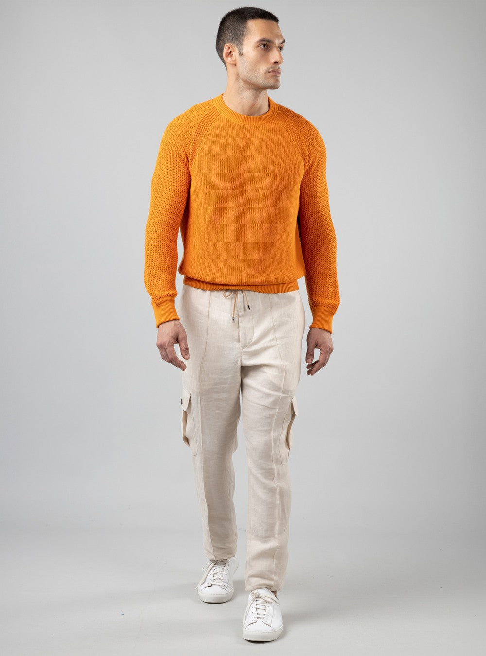 Oceanus Round Neck Sweater in Sea Island Cotton, Mandarin