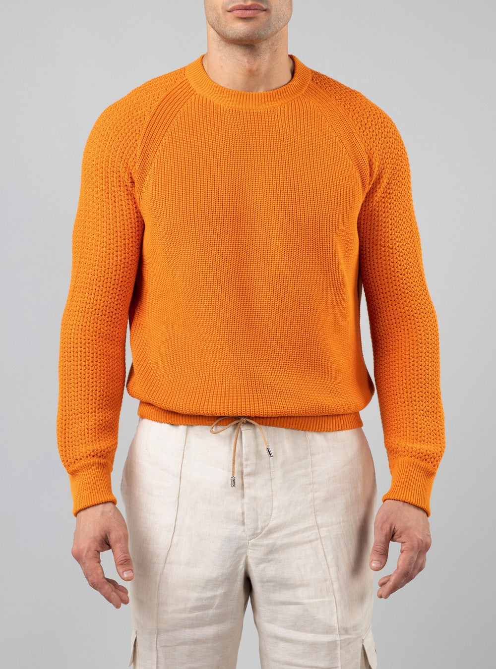 Oceanus Round Neck Sweater in Sea Island Cotton, Mandarin