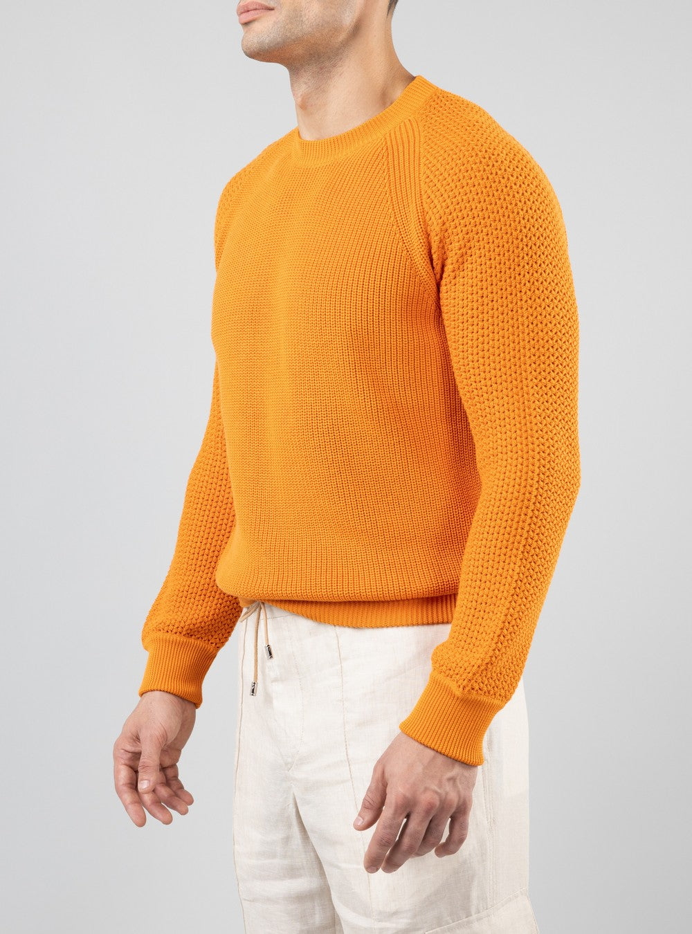 Oceanus Round Neck Sweater in Sea Island Cotton, Mandarin