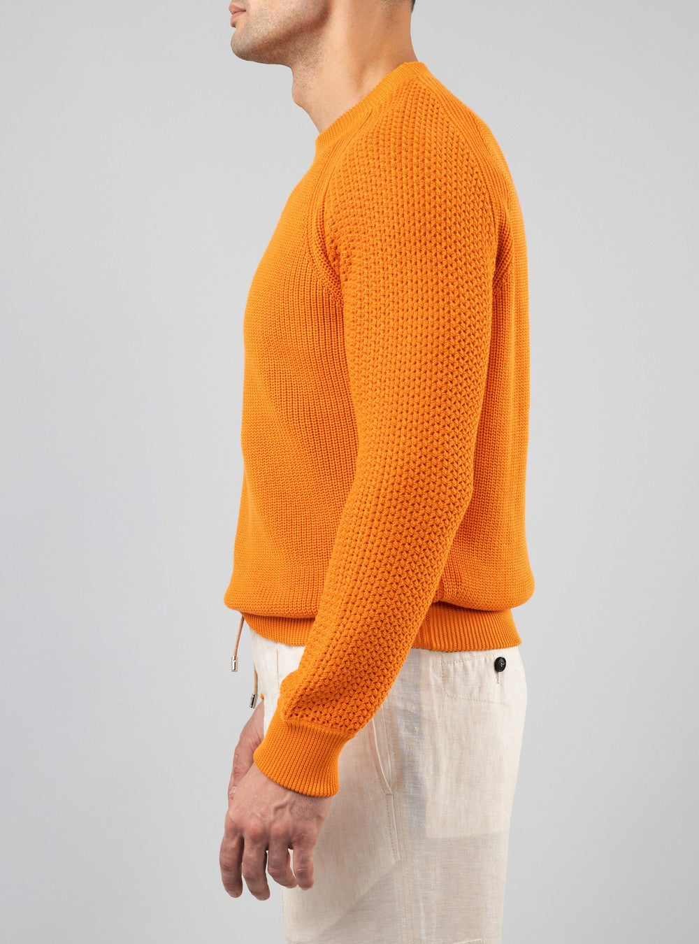 Oceanus Round Neck Sweater in Sea Island Cotton, Mandarin