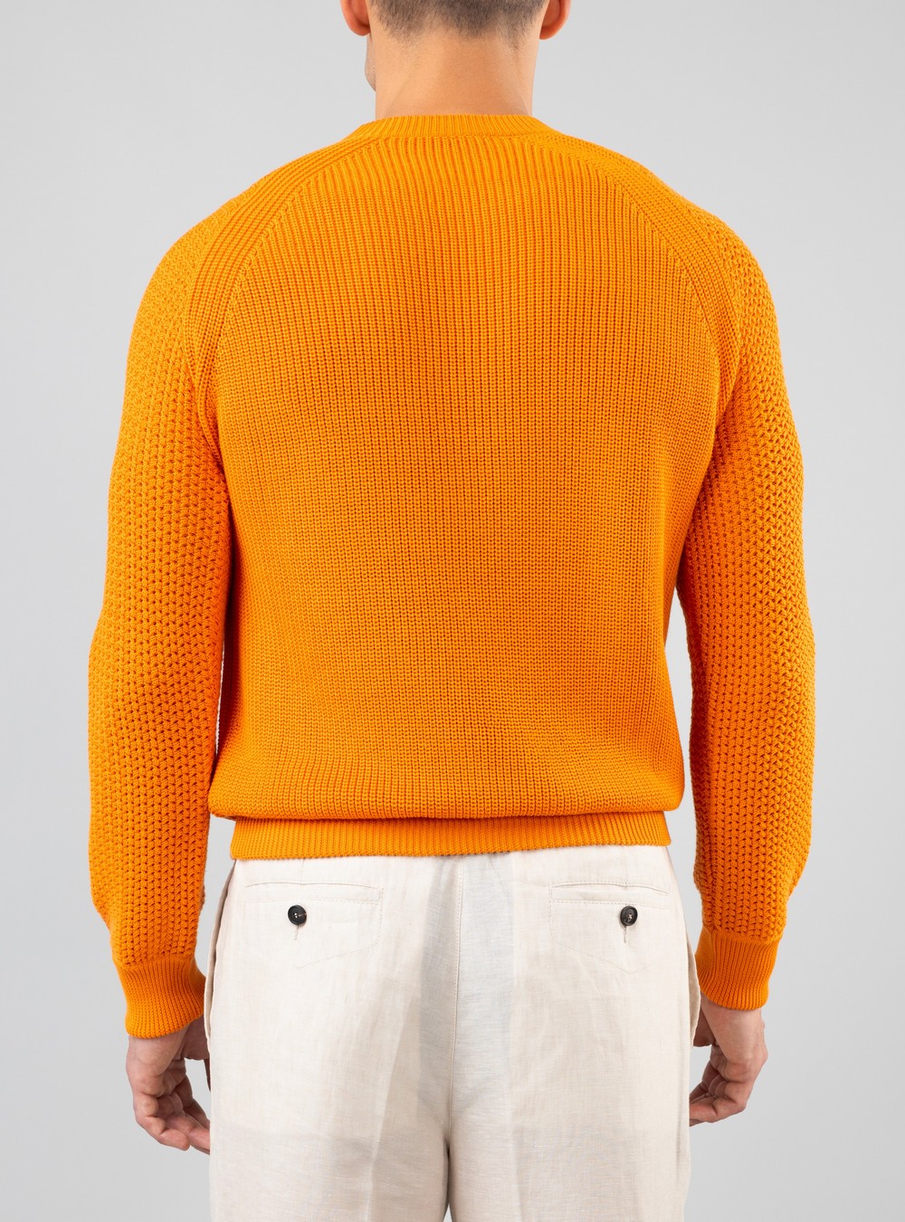 Oceanus Round Neck Sweater in Sea Island Cotton, Mandarin