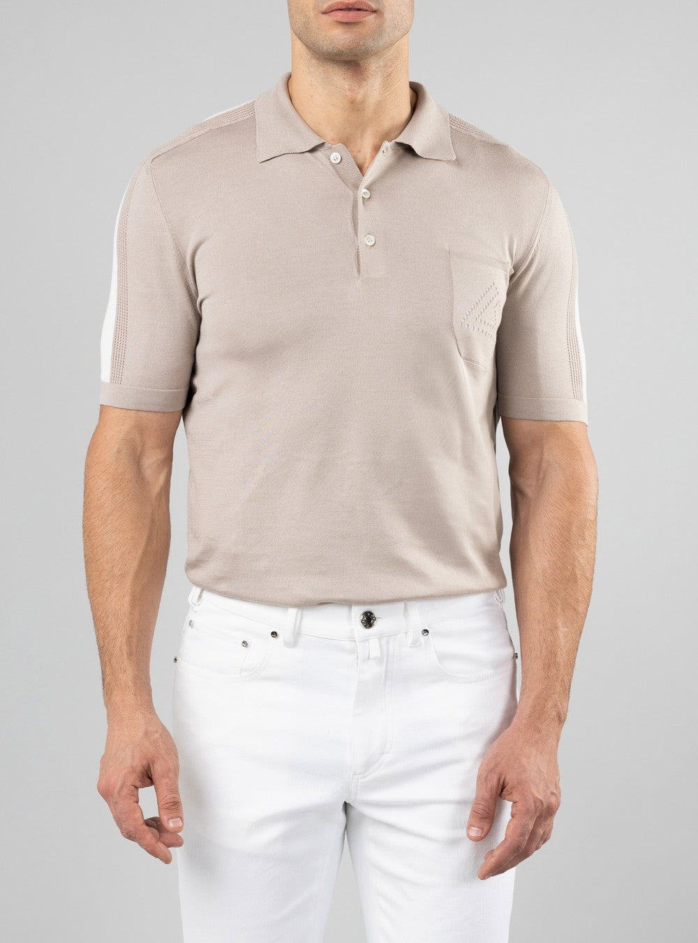 Orion polo in Sea Island Cotton and Silk, Sand