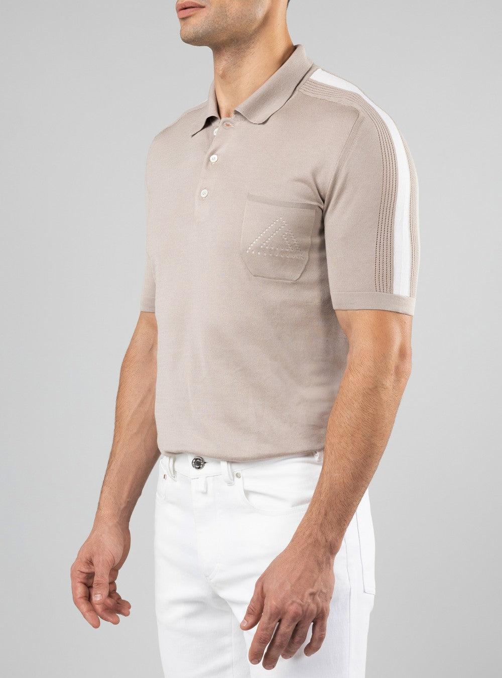 Orion polo in Sea Island Cotton and Silk, Sand