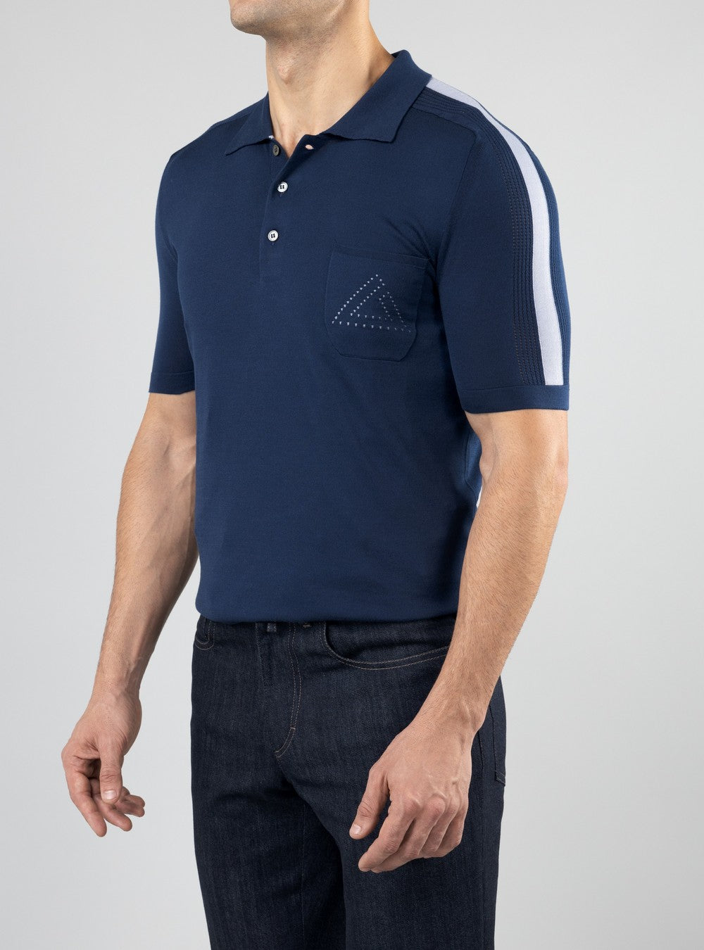 Orion polo in Sea Island Cotton and Silk, Midnight Blue