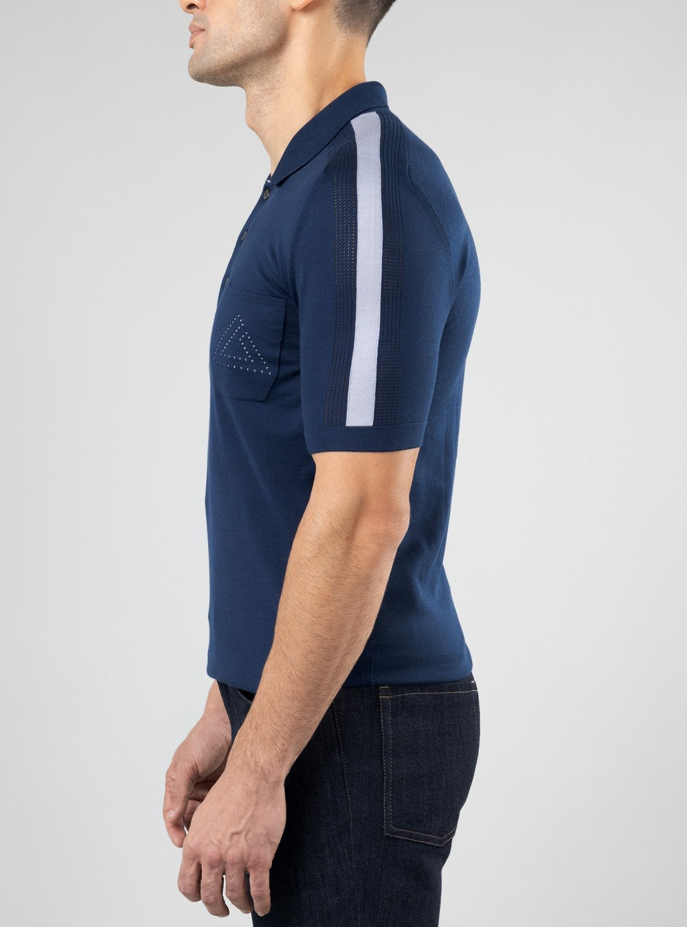 Orion polo in Sea Island Cotton and Silk, Midnight Blue