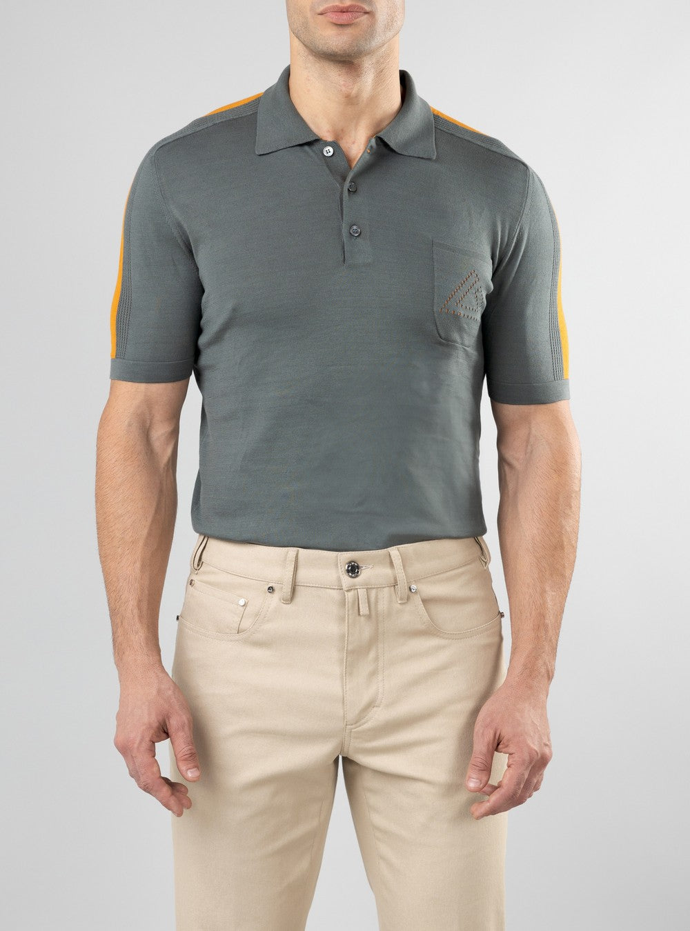 Orion polo in Sea Island Cotton and Silk, Lichen