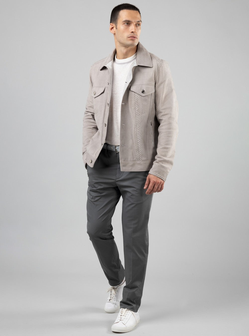 Poseidon Jean Jacket In Python Leather, Sand