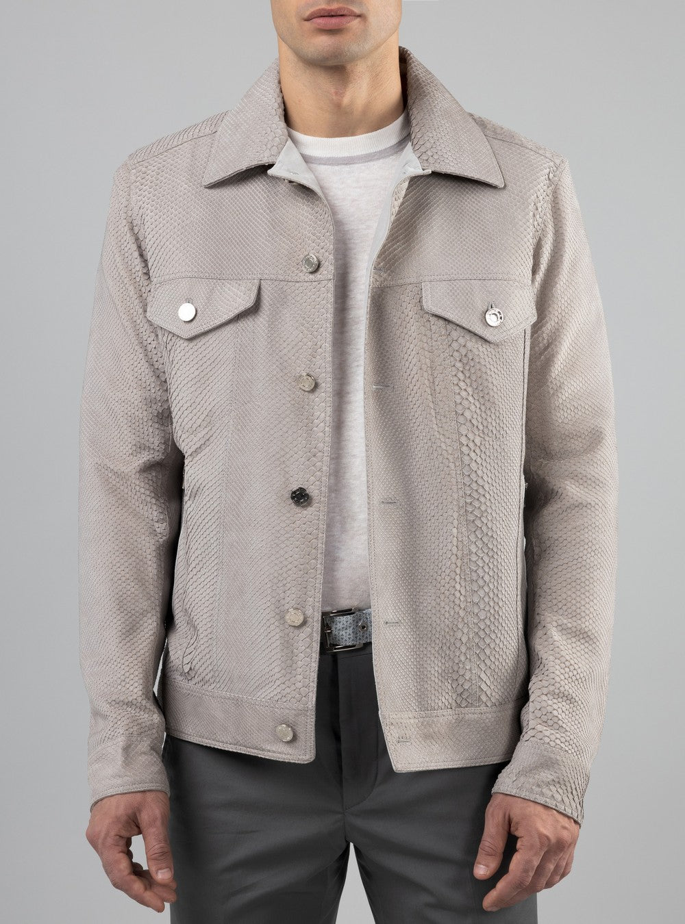 Poseidon Jean Jacket In Python Leather, Sand