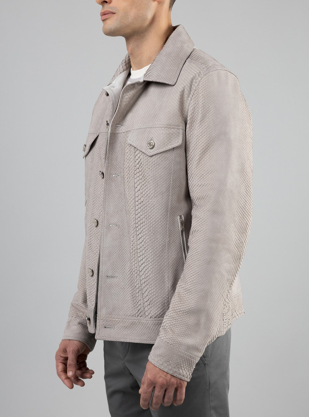 Poseidon Jean Jacket In Python Leather, Sand