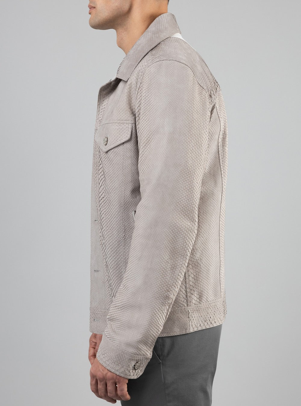 Poseidon Jean Jacket In Python Leather, Sand