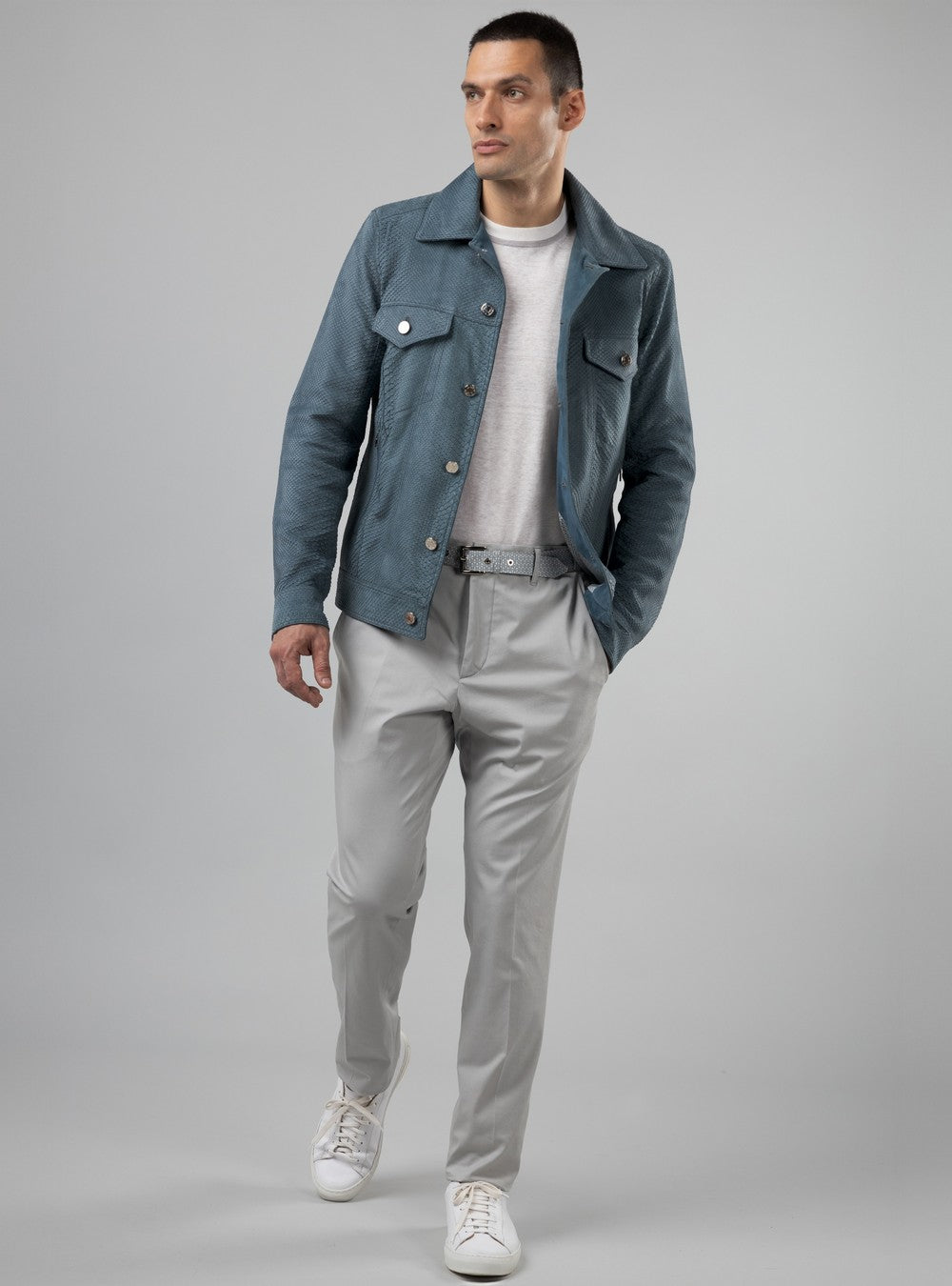 Poseidon Jean Jacket In Python Leather, Sage
