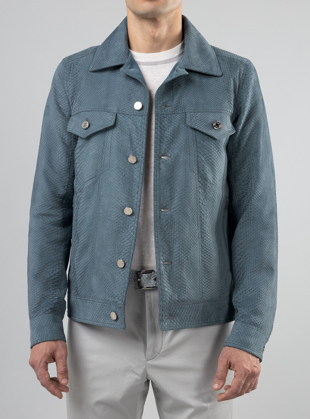 Poseidon Jean Jacket In Python Leather, Sage