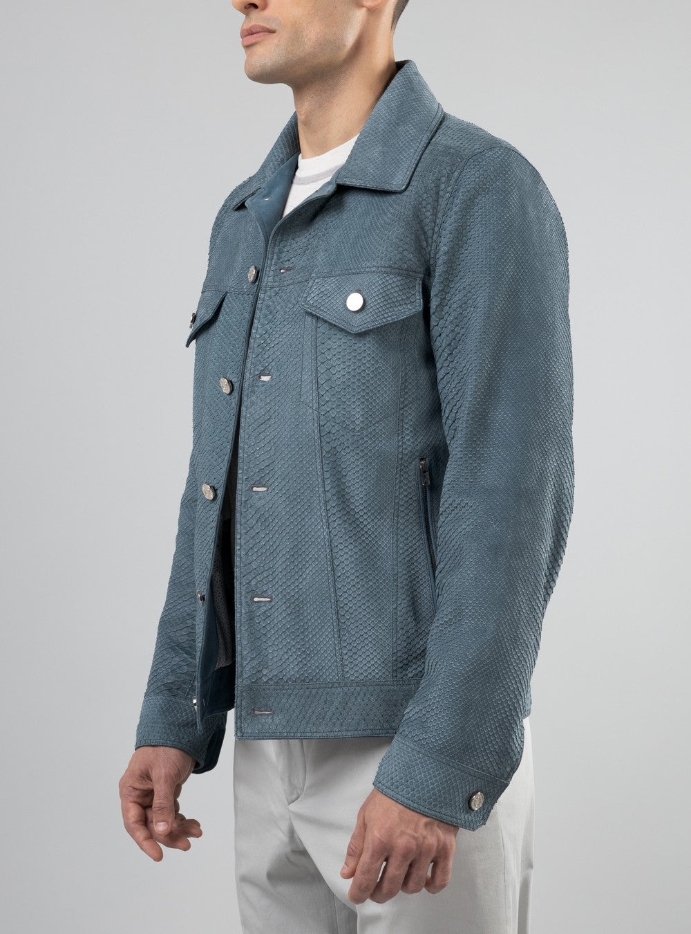 Poseidon Jean Jacket In Python Leather, Sage