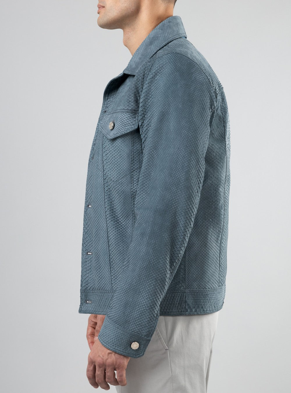 Poseidon Jean Jacket In Python Leather, Sage