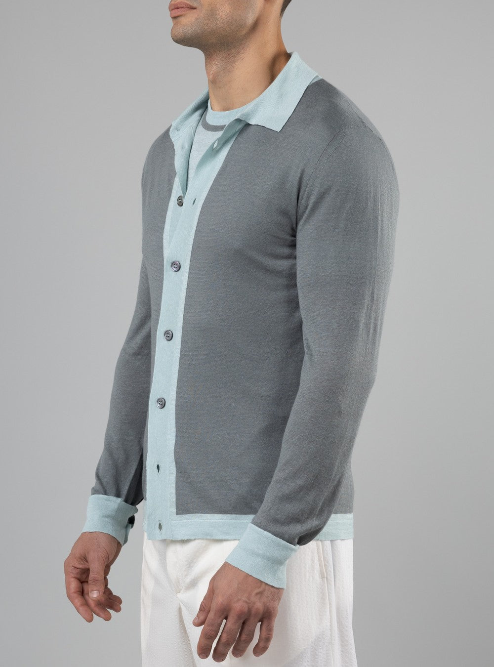 Triton Lightweight Button-Up Shirt in Cashmere/Linen/Silk, Sage