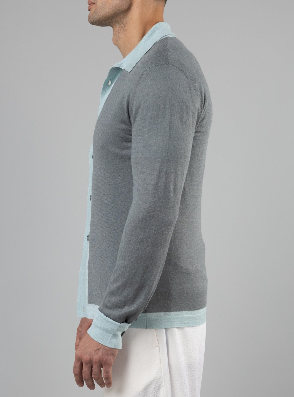 Triton Lightweight Button-Up Shirt in Cashmere/Linen/Silk, Sage