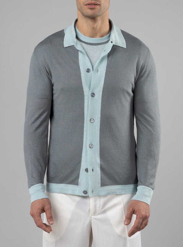 Triton Lightweight Button-Up Shirt in Cashmere/Linen/Silk, Sage