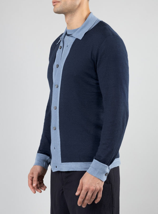 Triton Lightweight Button-Up Shirt in Cashmere/Linen/Silk, Cobalt
