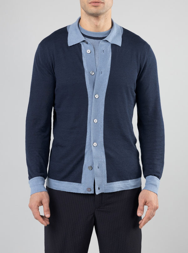 Triton Lightweight Button-Up Shirt in Cashmere/Linen/Silk, Cobalt