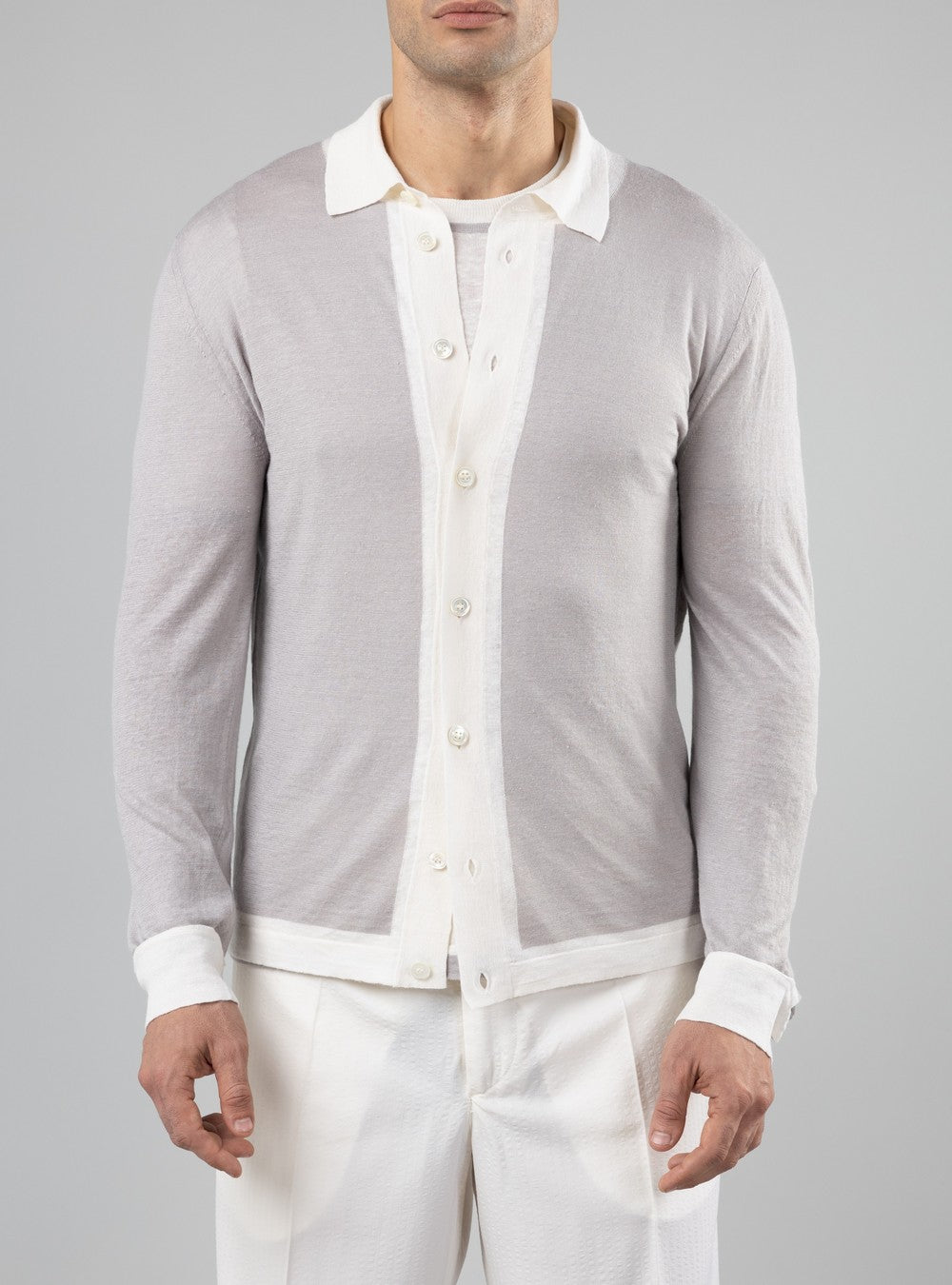 Triton Lightweight Button-Up Shirt in Cashmere/Linen/Silk, Dove