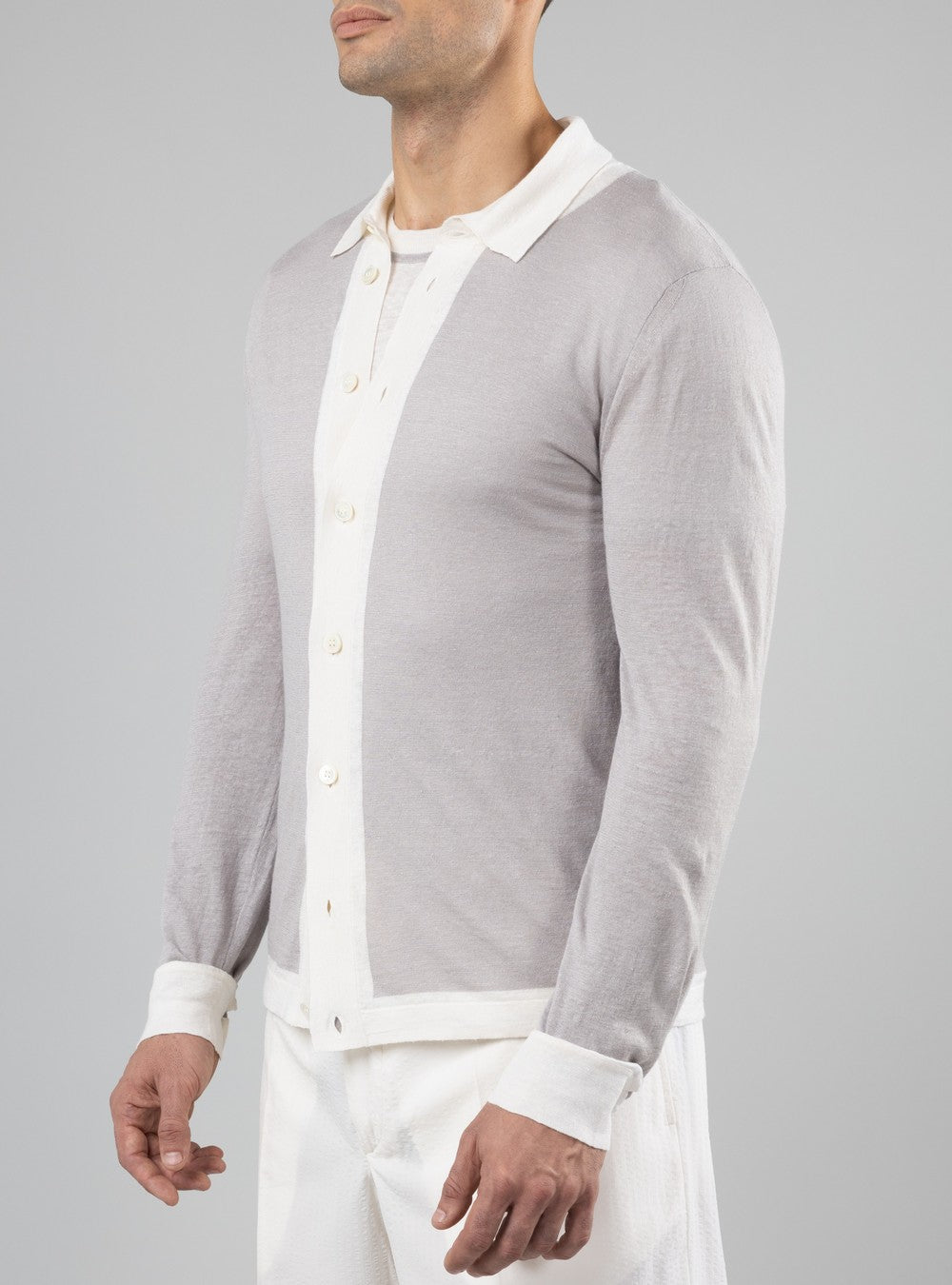 Triton Lightweight Button-Up Shirt in Cashmere/Linen/Silk, Dove