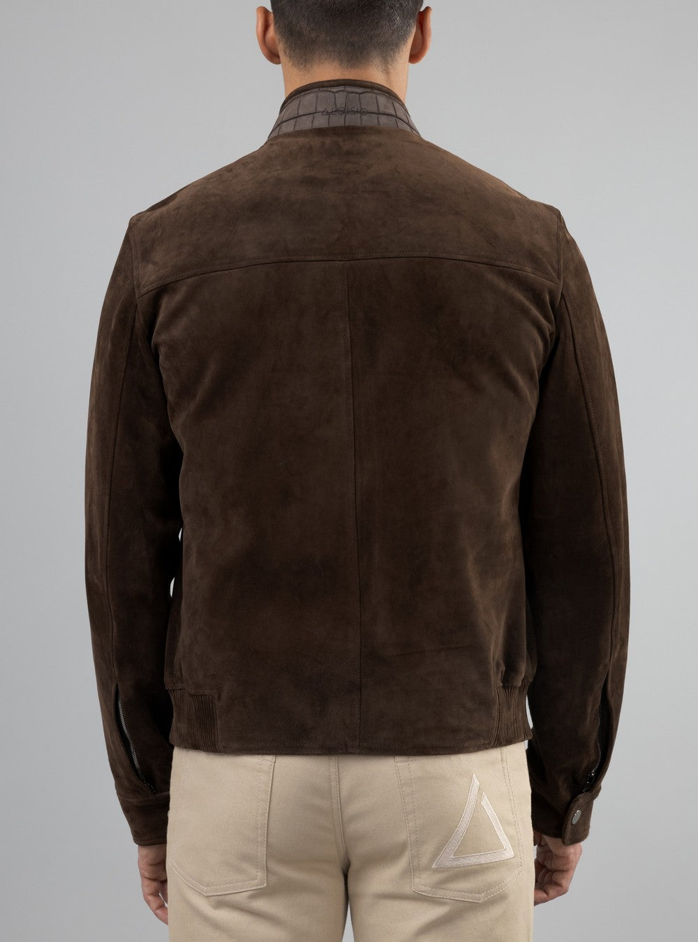 Zeus Biker Jacket in Suede and Alligator, Ebony