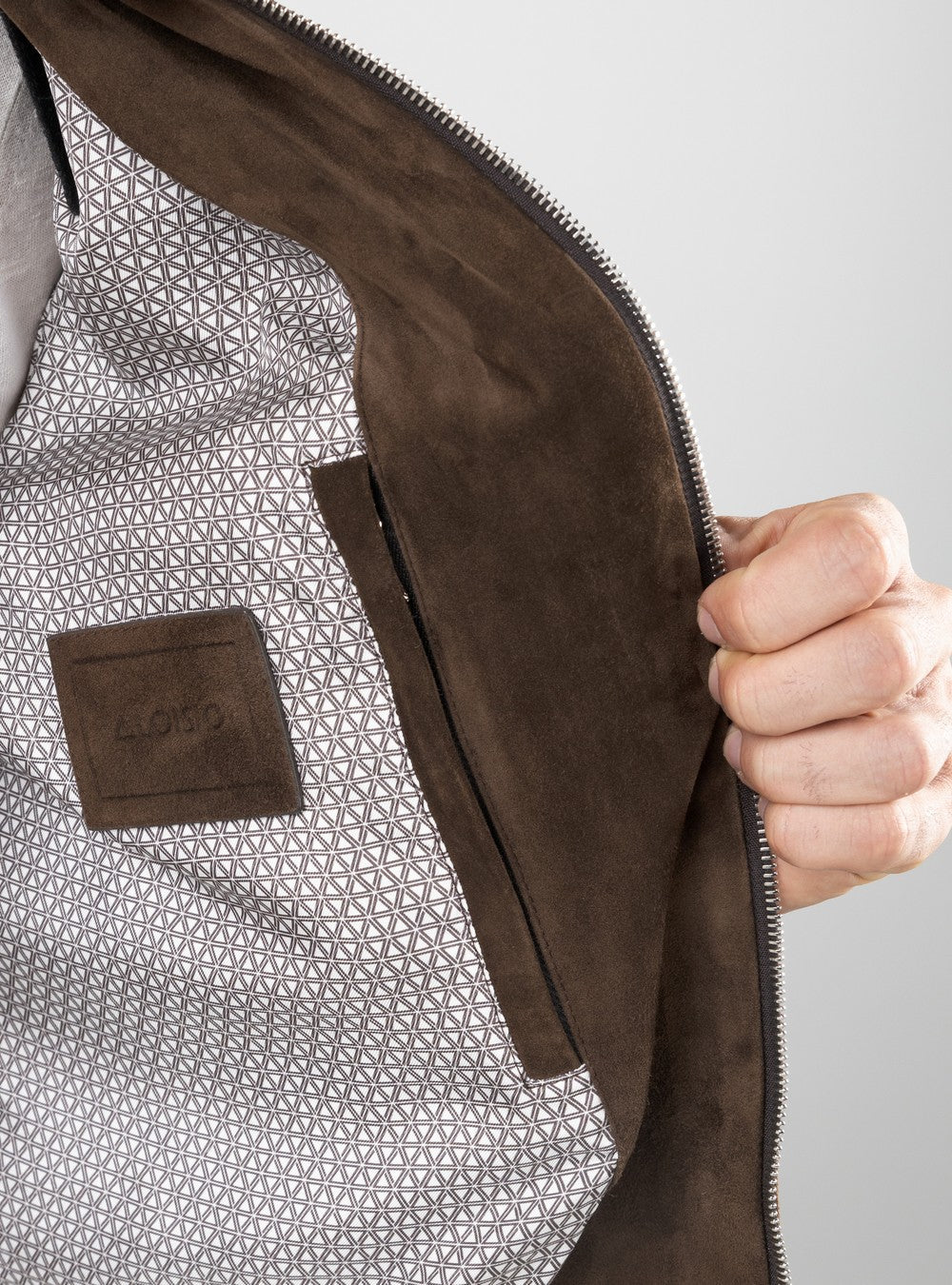 Zeus Biker Jacket in Suede and Alligator, Ebony
