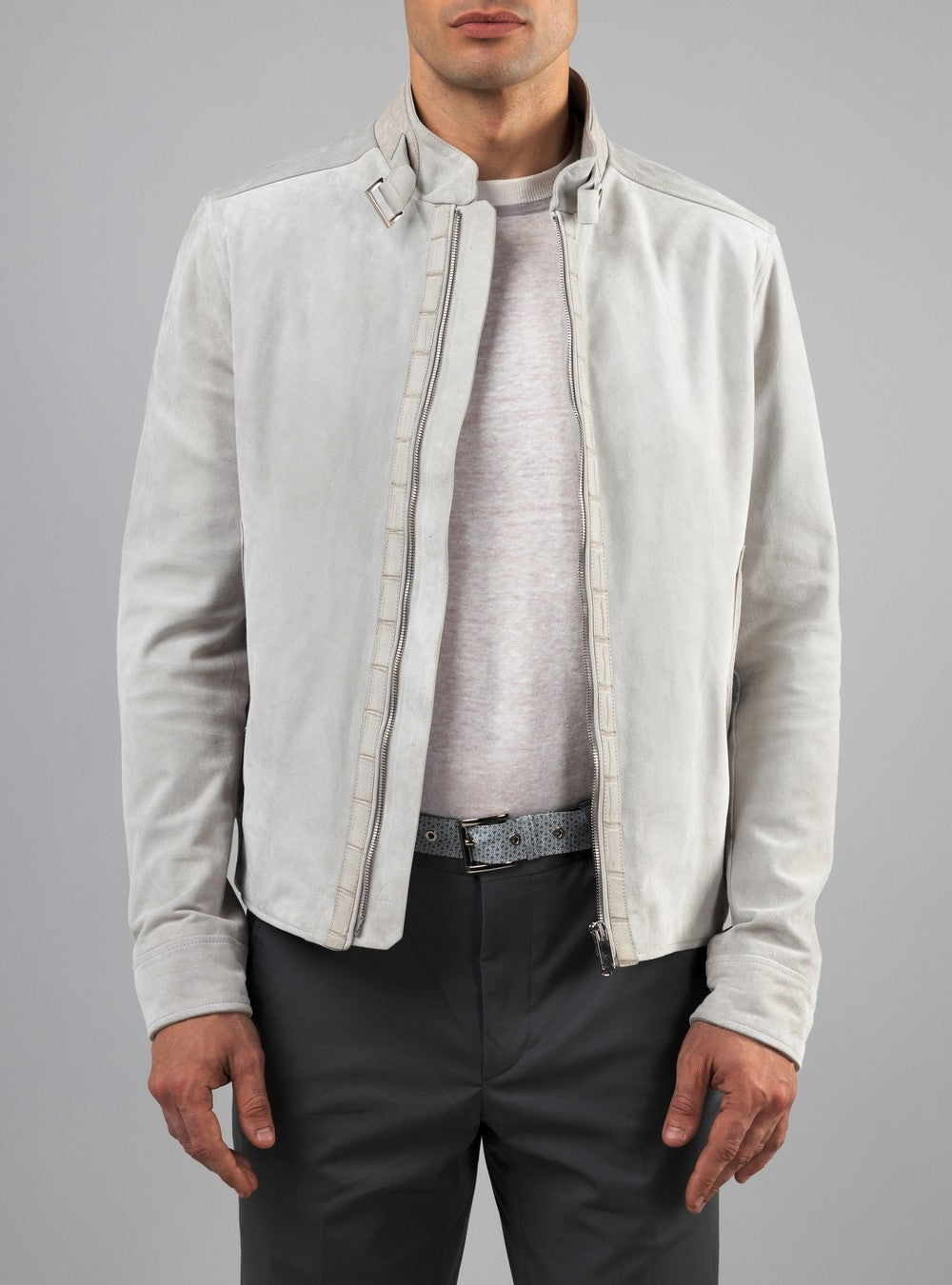 Zeus Biker Jacket in Suede and Alligator, Sunrise