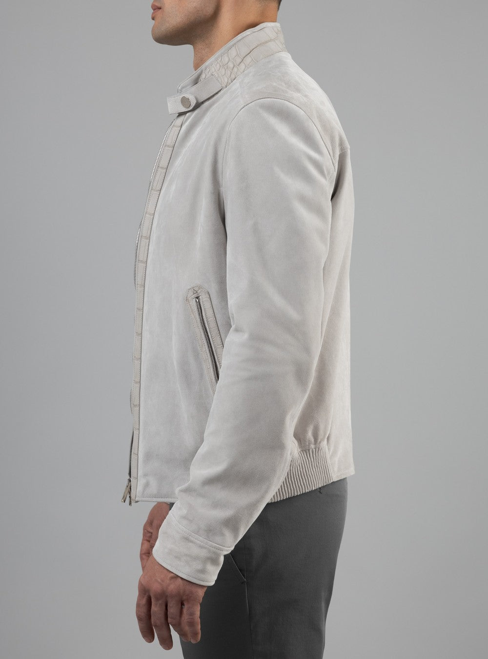 Zeus Biker Jacket in Suede and Alligator, Sunrise