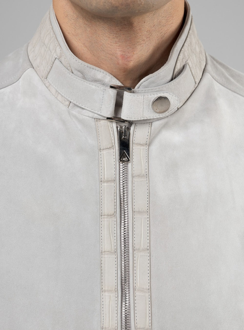 Zeus Biker Jacket in Suede and Alligator, Sunrise
