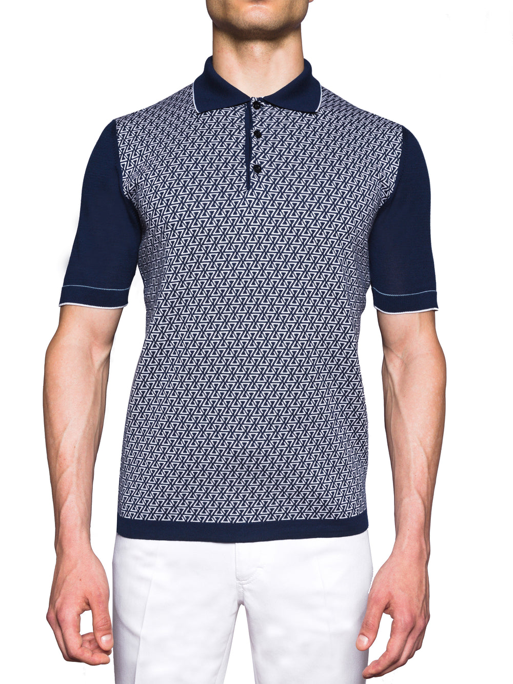 Desert Bloom Sea Island Cotton and Silk jacquard three-button polo