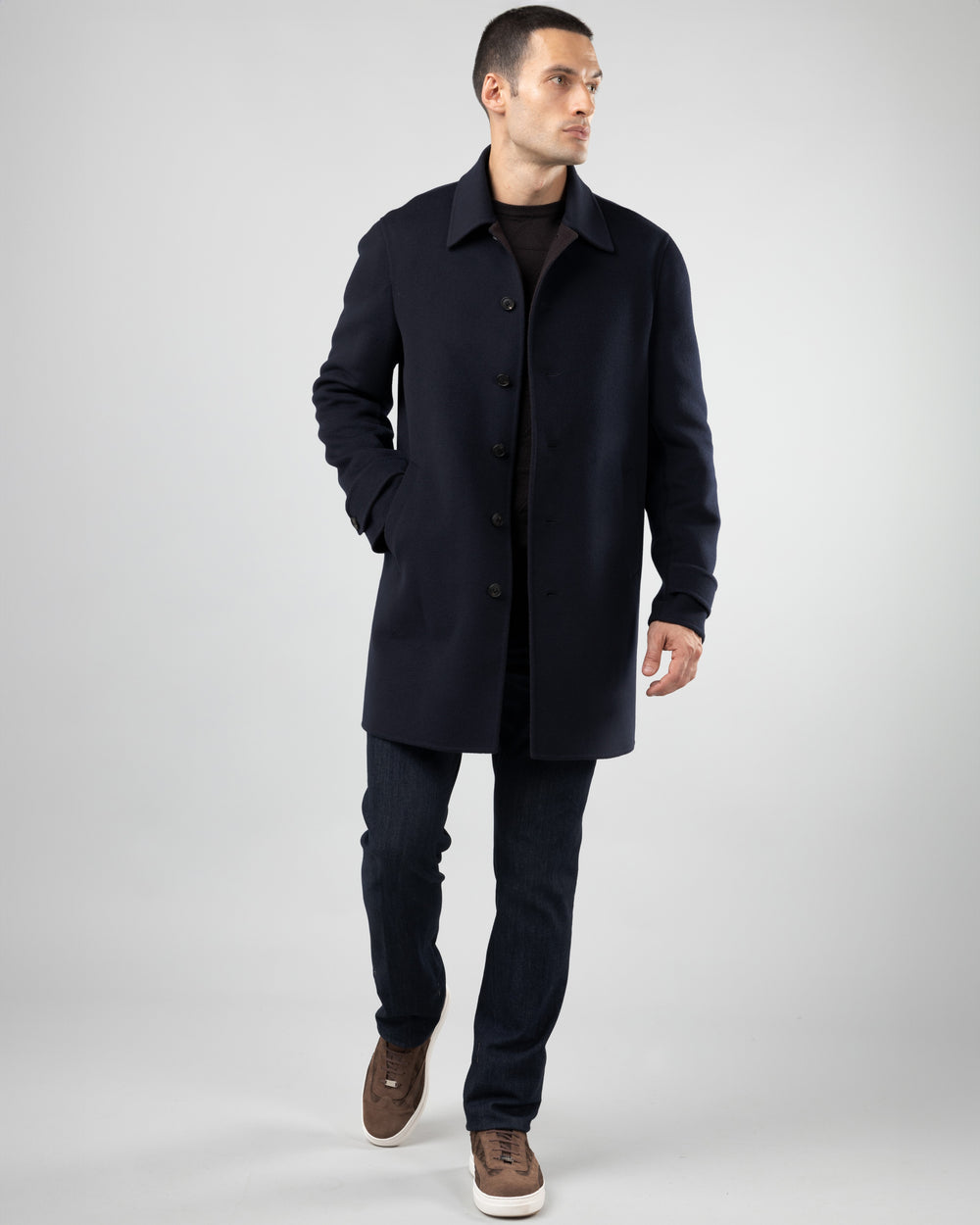 Cortina Cashmere Coat, Dark Blue/Dark Brown