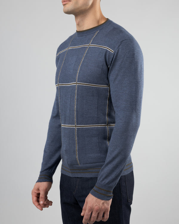 Firn Intarsia Sweater in Cashmere and Silk, Dusty Blue